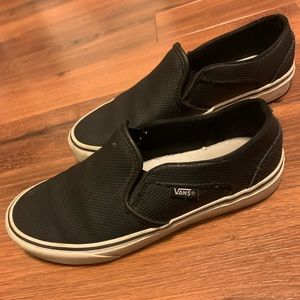 Selling  Vans leather slip on shoes. Worn but good condition